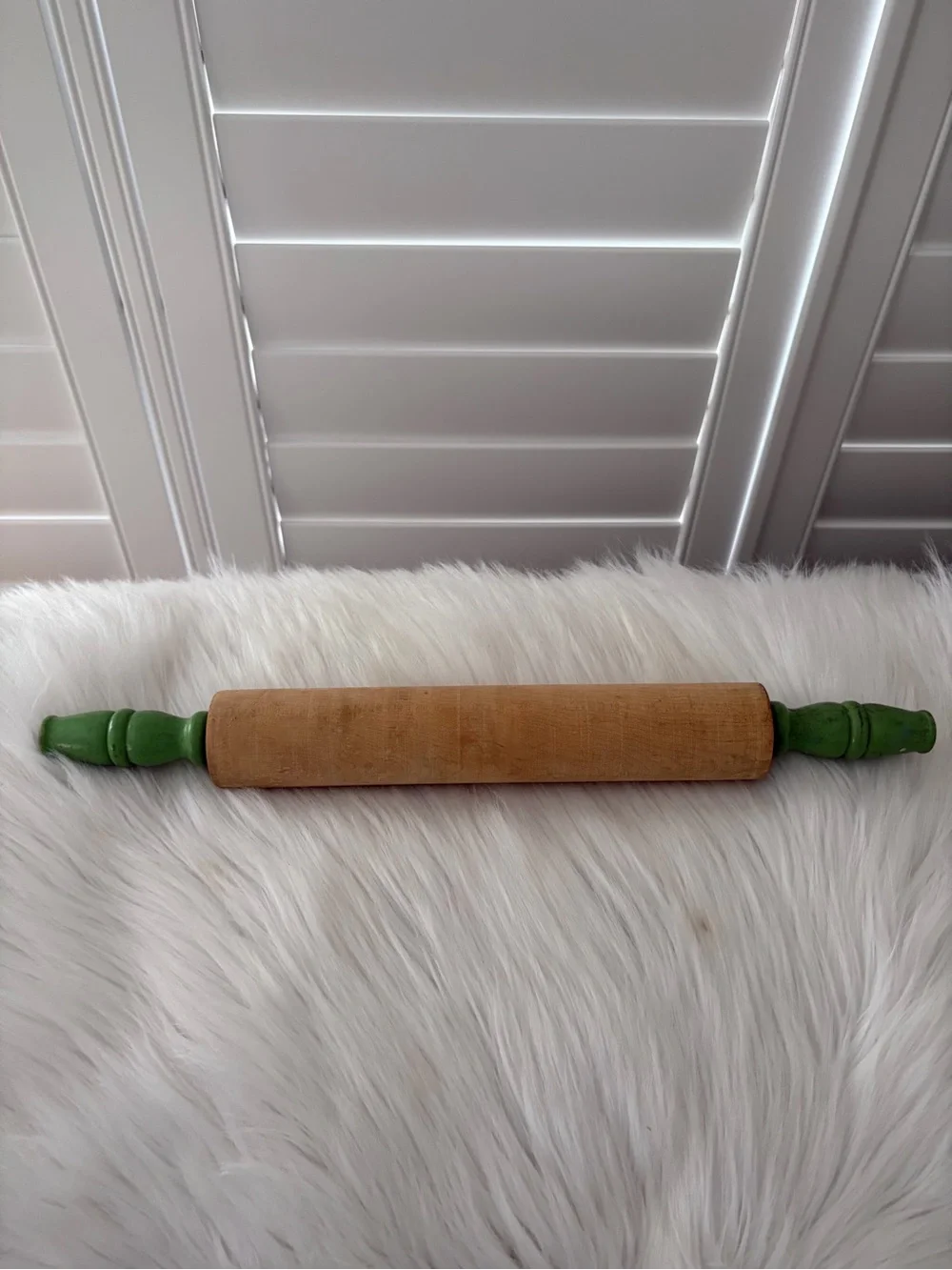 Vintage Wooden Rolling Pin with Green Handles